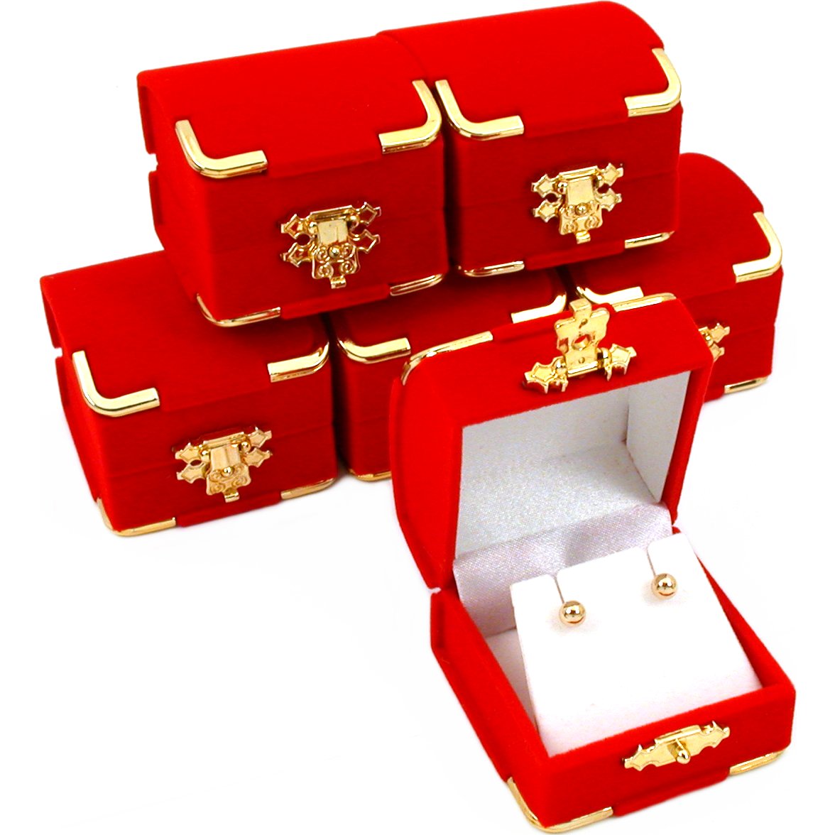 6 Red Velour Earring Gift Boxes Jewelry Case Display