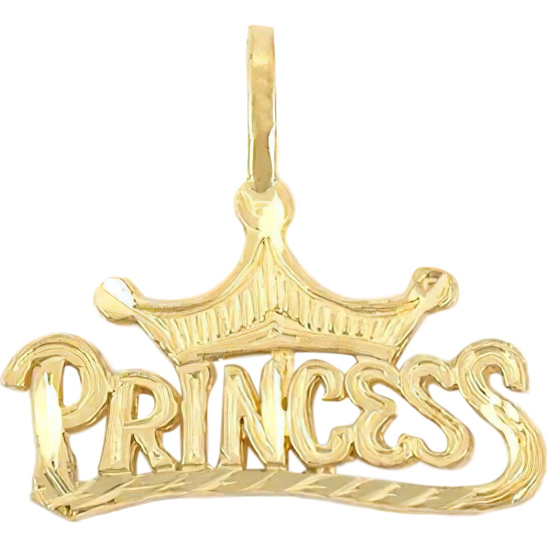 14K Gold Diamond Cut Princess Charm with 18&#x22; Gold Cable Chain &#x26; Gift Box