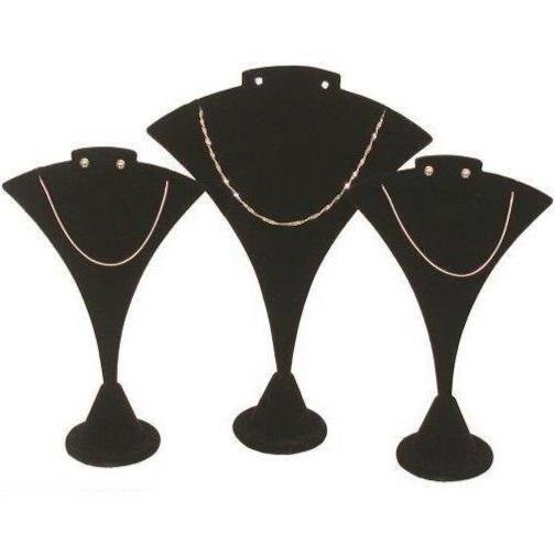 3 Black Velvet Combo Necklace &#x26; Earring Stand Display