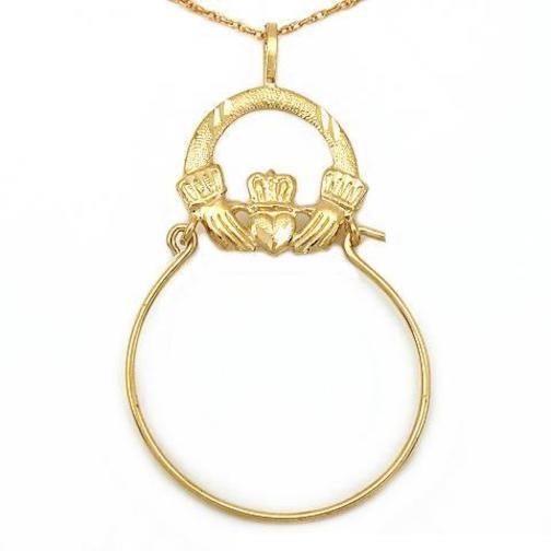 14K Gold Claddagh Charm Holder 18&#x22; Chain Jewelry