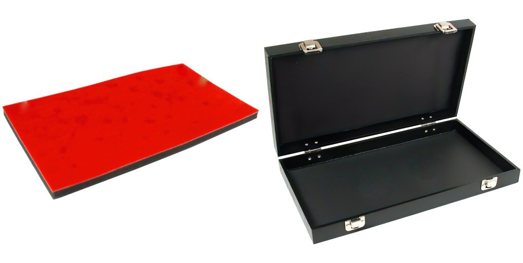 Black Jewelry Case (2xMetal Clasps & Removable Lid) w/ Red 72-slot Foam Insert