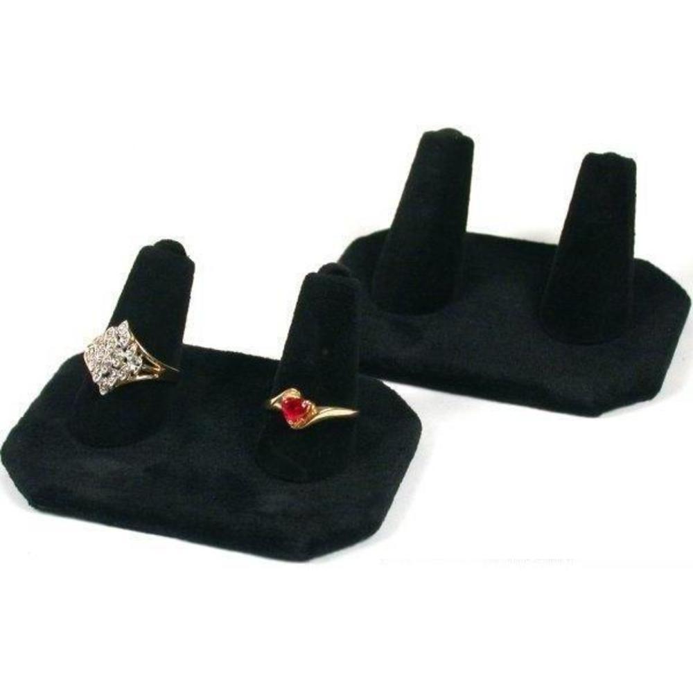 2 Displays Double Ring Black Velvet Jewelry Showcase