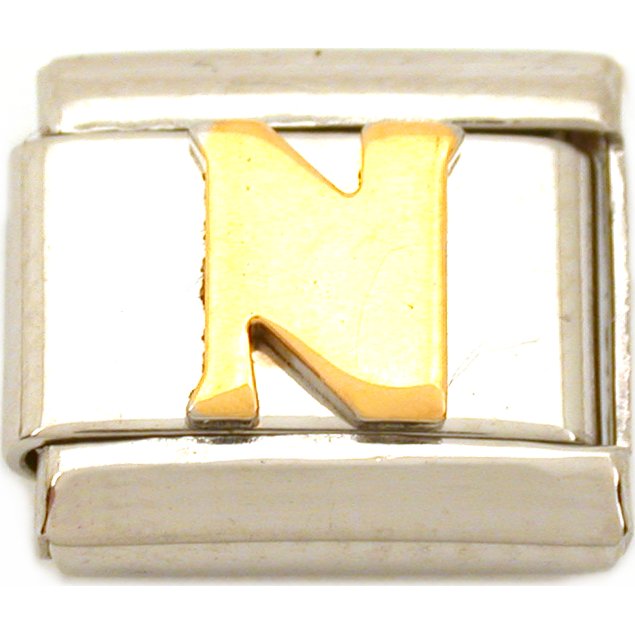 N Italian Charm Gold Plated Letter