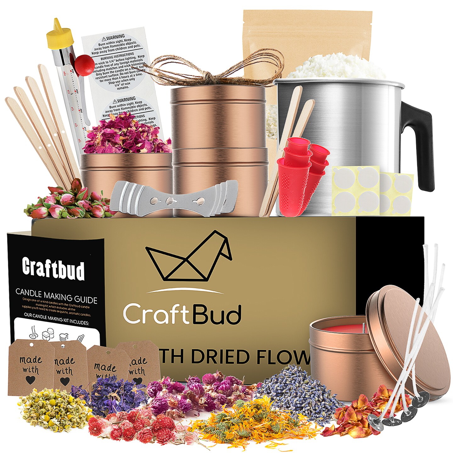 CraftBud DIY Natural Soy Candle Making Kit with Dried Flowers