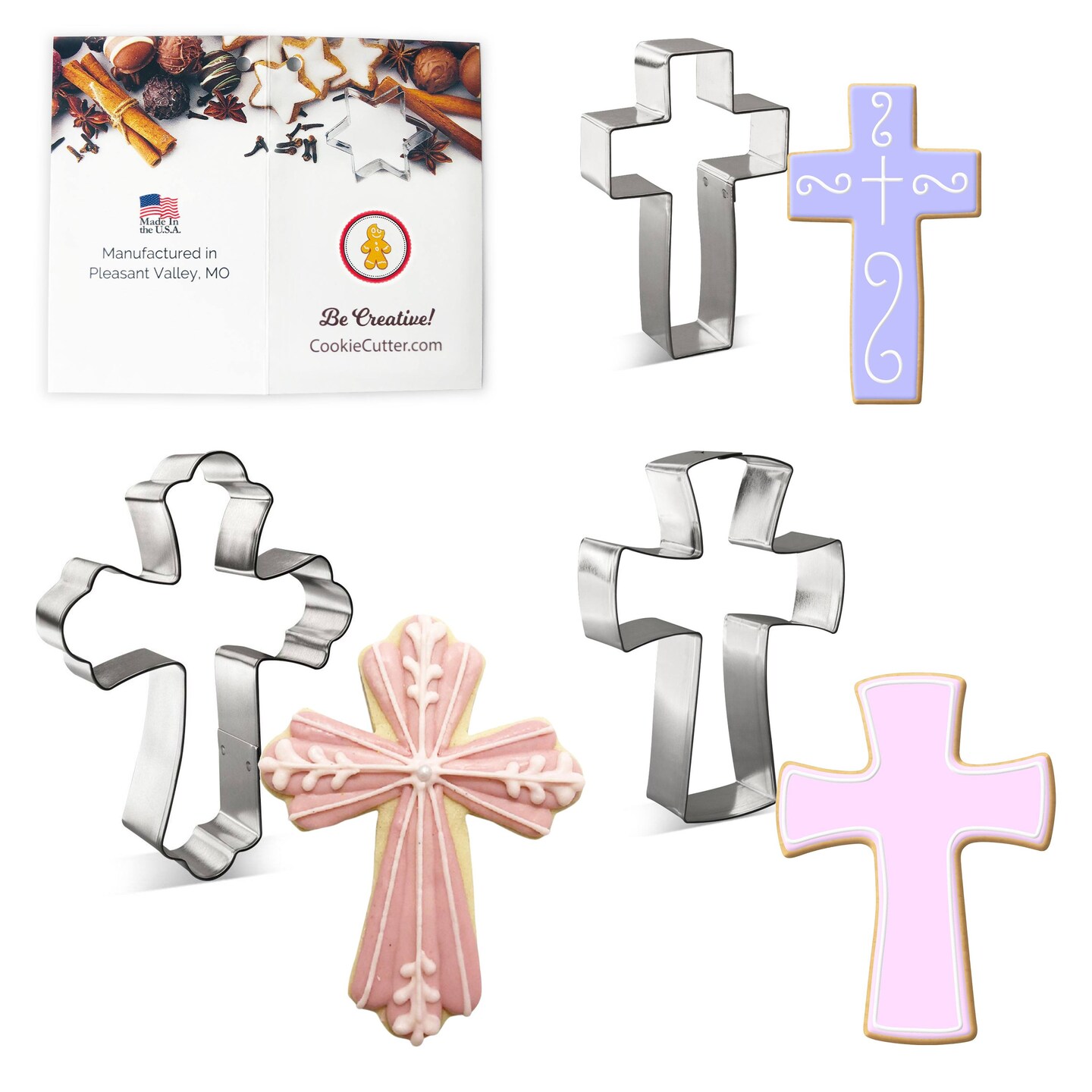 CookieCutter.com Religious Cross 3 Piece Cookie Cutters Set, Fancy Cross, Confirmation, Traditional, Tin Plate Steel, USA