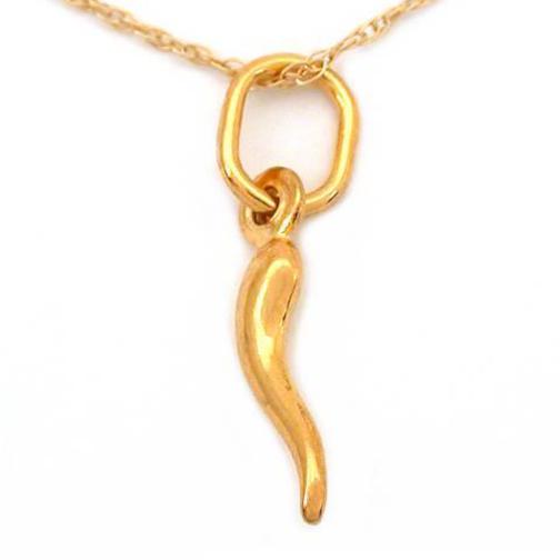14K Gold Italian Horn Charm 18&#x22; Chain Jewelry