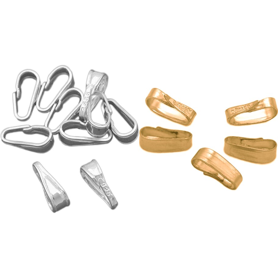 Sterling Silver & Gold Filled Medium Pendant Snap Bails 8mm x 2.5mm Kit 15 Pcs