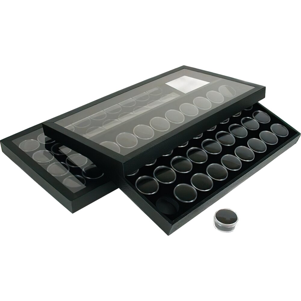 72 Black Gem Jars Display &#x26; Acrylic Lid Travel Tray
