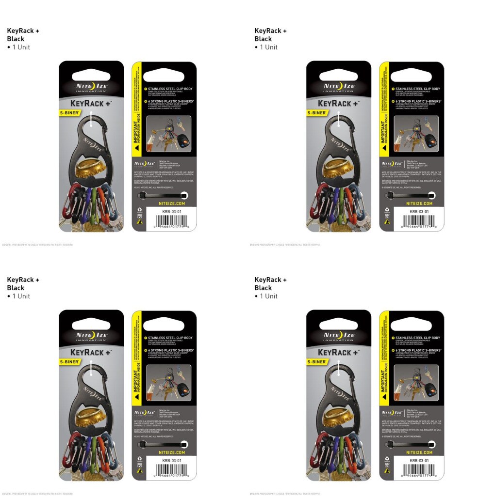 Nite Ize SBiner Key Rack and Bottle Opener Keychain Black Pack of 4 Keychains & Lanyards