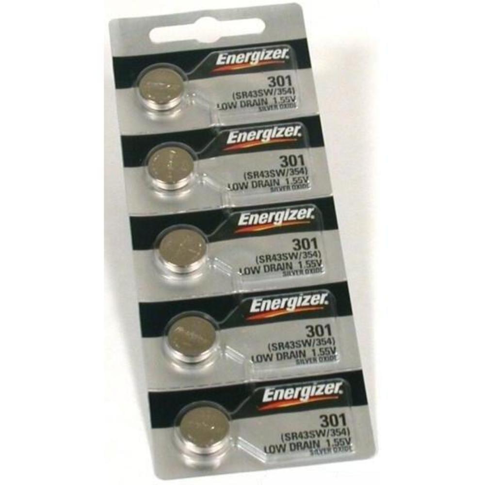 Energizer 301 Button Cell Silver Oxide Watch SR43SW Electonic Battery Pack of 5 Batteries