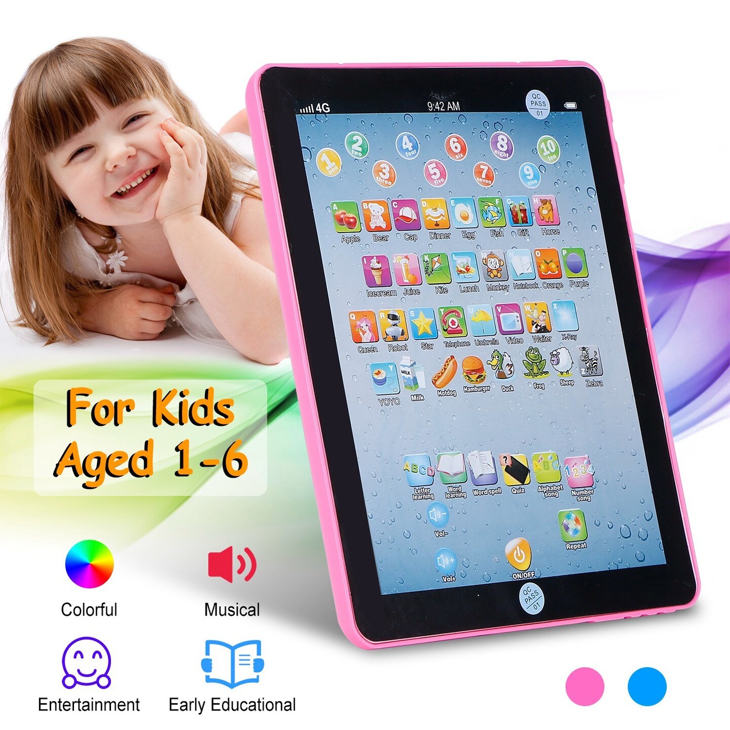 Educational Mini Touch Screen Learning Pads | Toddler Tablet For Alphabets, Numbers, Words Gift, Etc - Pink