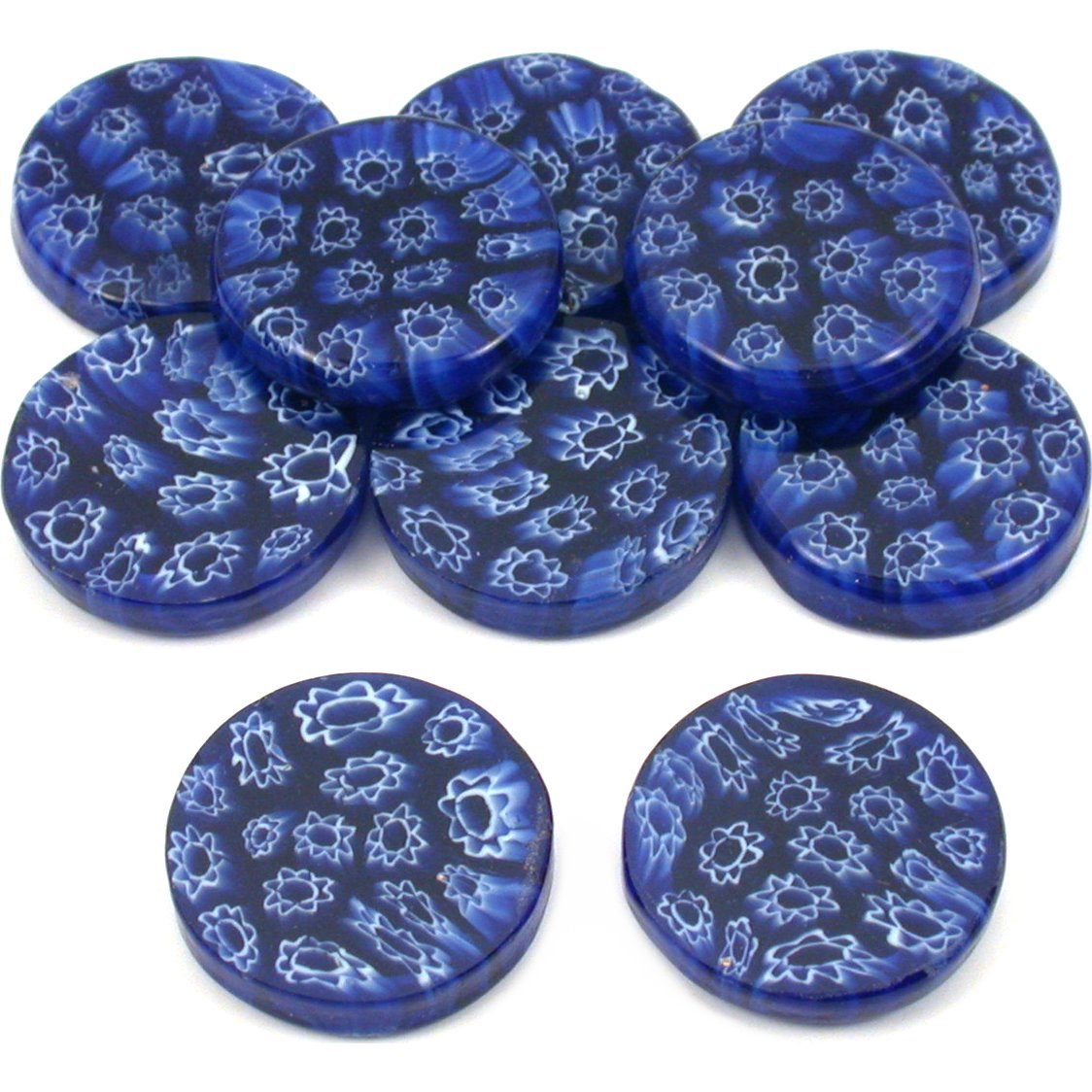 Blue Millefiori Flower Coin Glass Beads Disc Approx 10