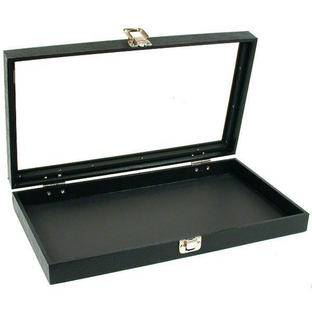 Black Glass Top Jewelry Case w/ 1 White 72-slot Foam Pad (Single metal latch)