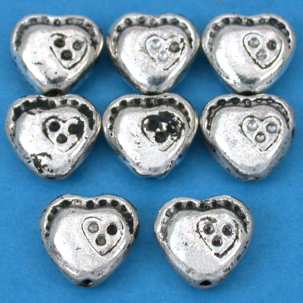 15g Double Heart Beads Antq Silver Plated 10mm Approx 8