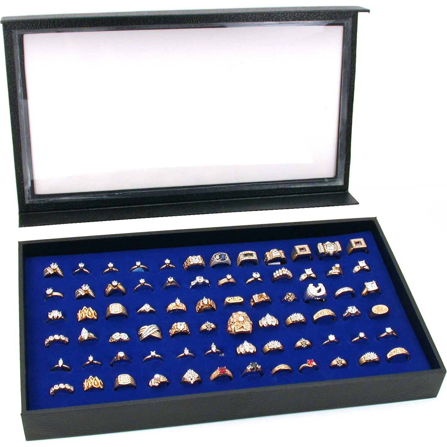 72 Ring Blue Jewelry Box Display Case Magnetic Lid New