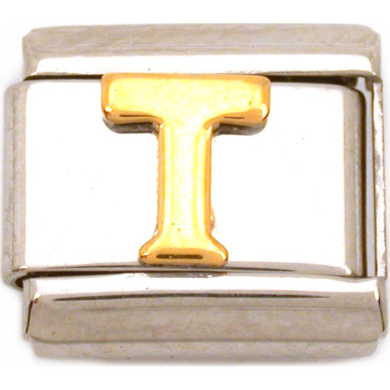T Italian Charm Gold Plated Letter