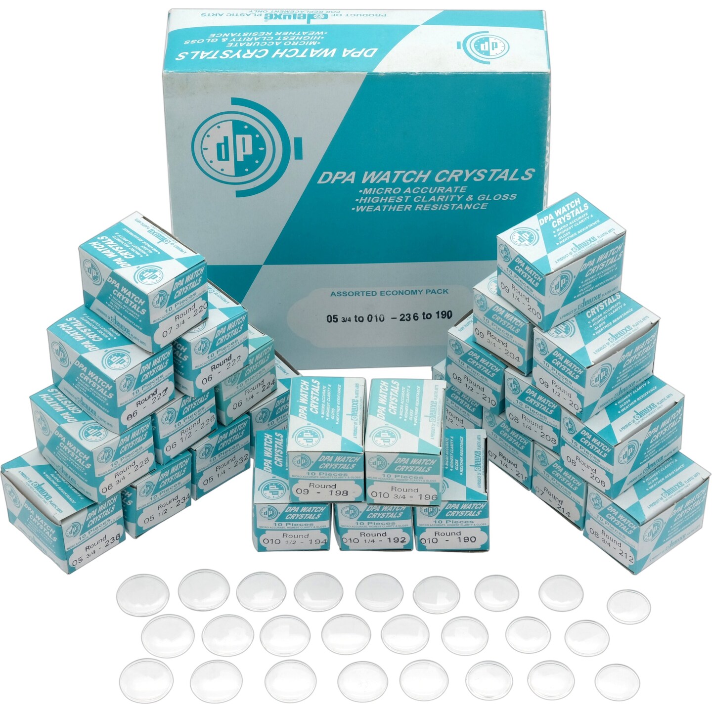 Assortment of Plastic High Dome Watch Crystals 48 Different Sizes Kit 500 Pcs