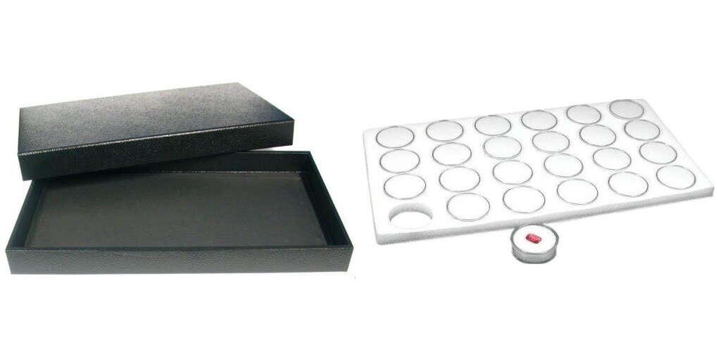 Black Jewelry Case (Removable Magnetic Lid) w/ White Foam 24 Gem Jar Insert