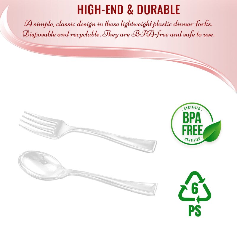 Clear Disposable Plastic Mini Flatware Set - Dessert Spoons and Dessert Forks (960 Guests)
