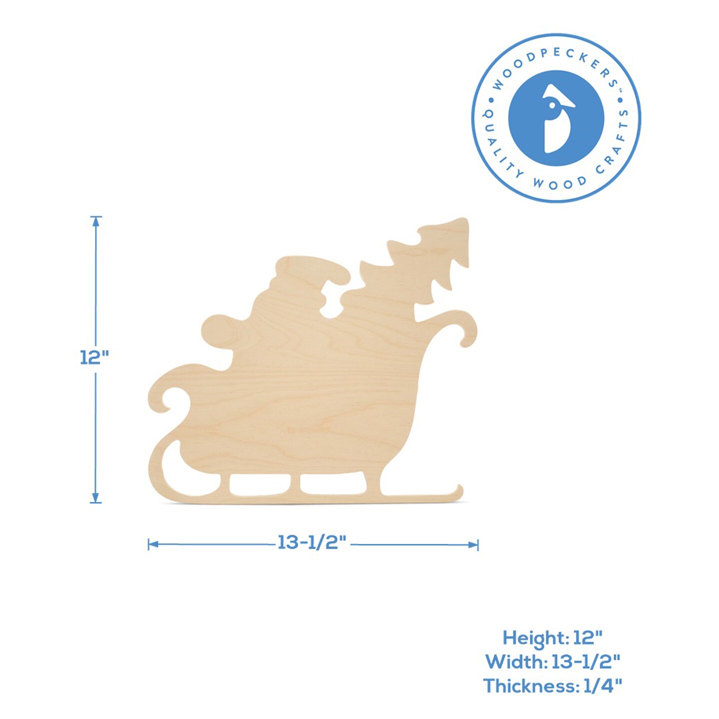 Wood Sleigh Cutout,, Multiple Sizes Available, Unfinished Christmas Sleigh for DIY Decor | Woodpeckers