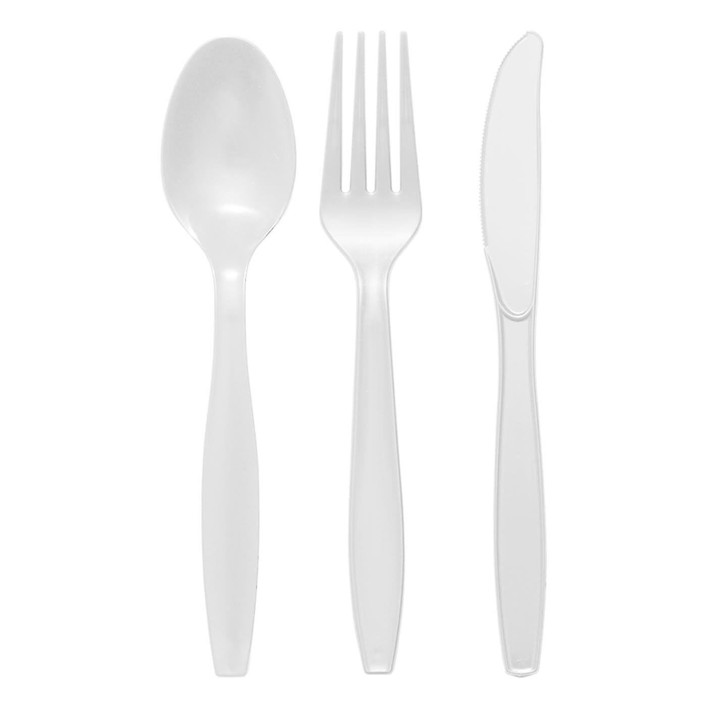 White Disposable Plastic Cutlery Set - Spoons, Forks and Knives (1000  Guests)