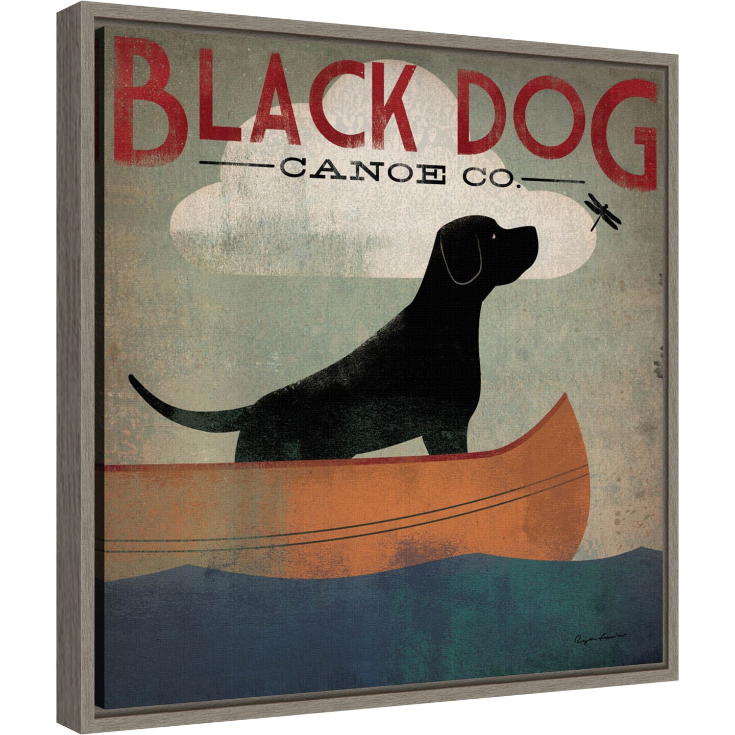 Black Dog Canoe Co (square) by Ryan Fowler Canvas Wall Art Print Framed