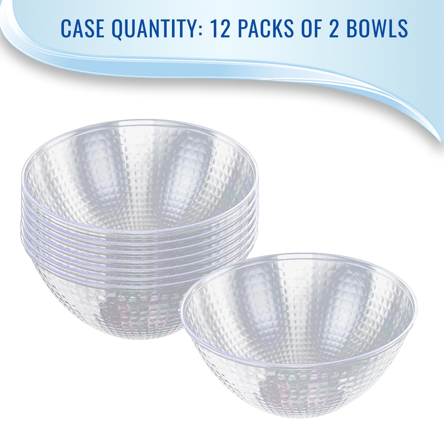 Clear Diamond Design Round Disposable Plastic Bowls - 96 Ounce (24 Bowls)
