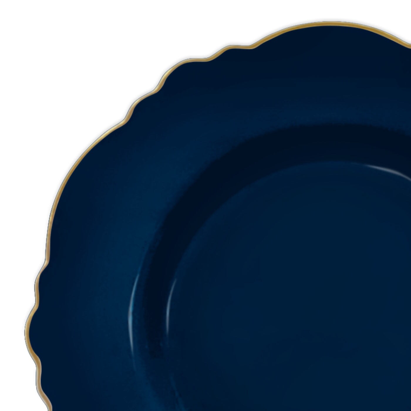 Navy with Gold Rim Round Blossom Disposable Plastic Dinner Plates - 10.25&#x22; (120 Plates)