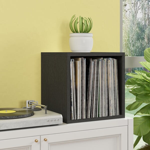Dylan Single Cube Vinyl Record Storage, Charcoal Black