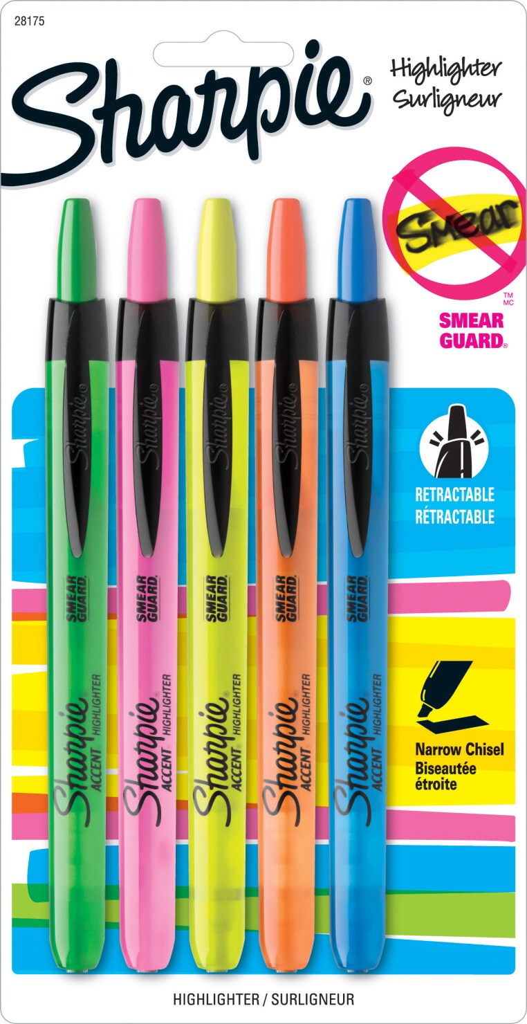 Sharpie Accent Smear Guard NonToxic Retractable Highlighter Set
