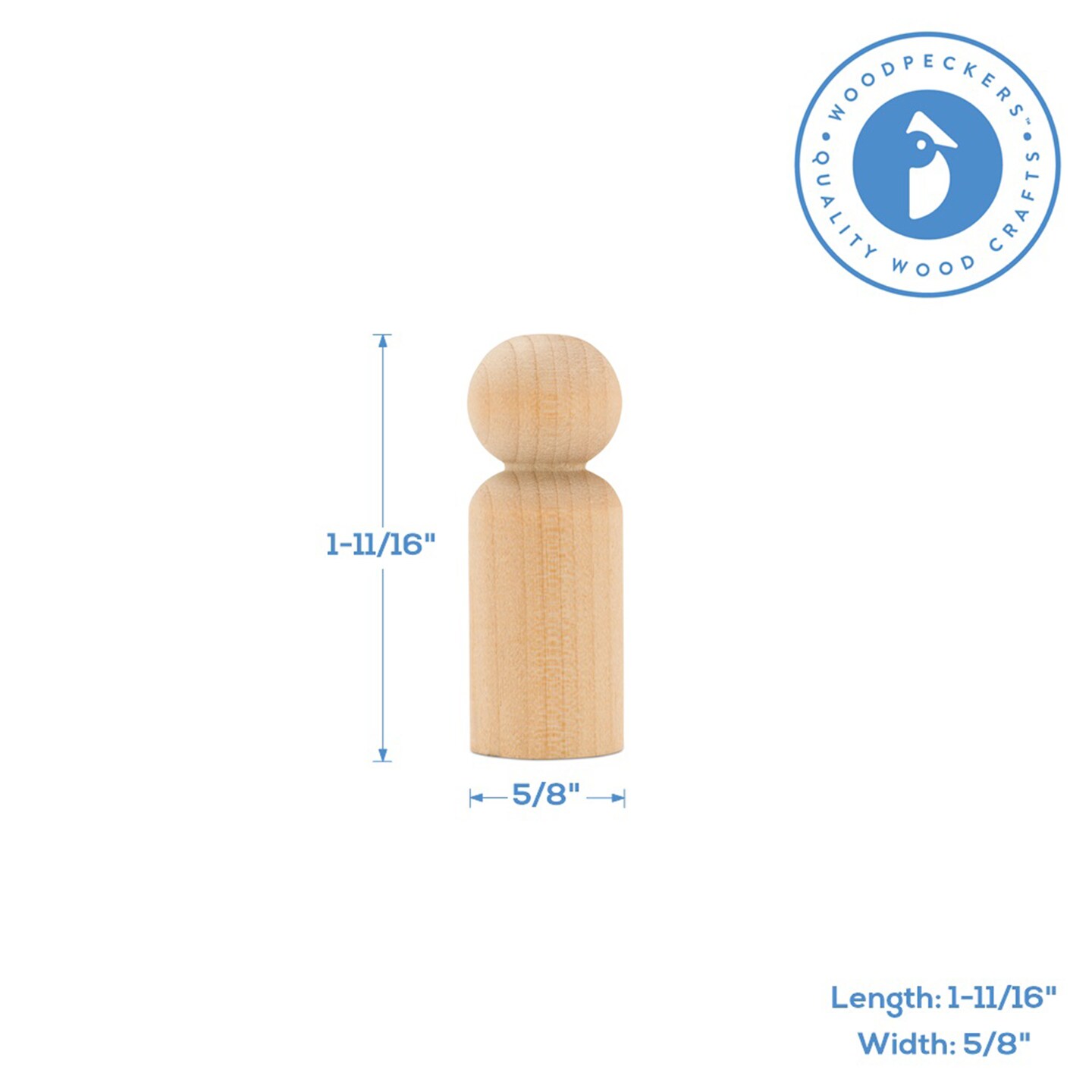 Small Wooden Peg Doll People Unfinished, 1-11/16 inch Boy Shape | Woodpeckers