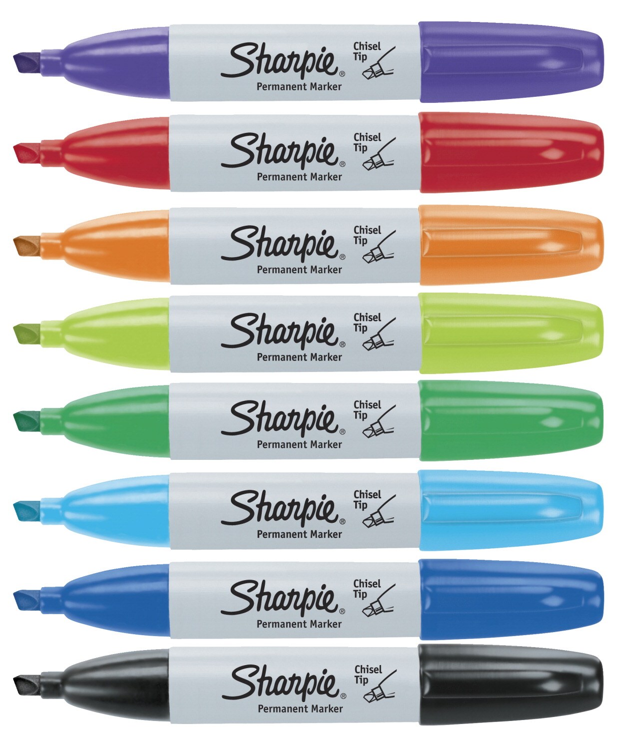 Sharpie Water Resistant Permanent Marker, Chisel Tip, Assorted Color, Pack of 8 Pens, Pencils