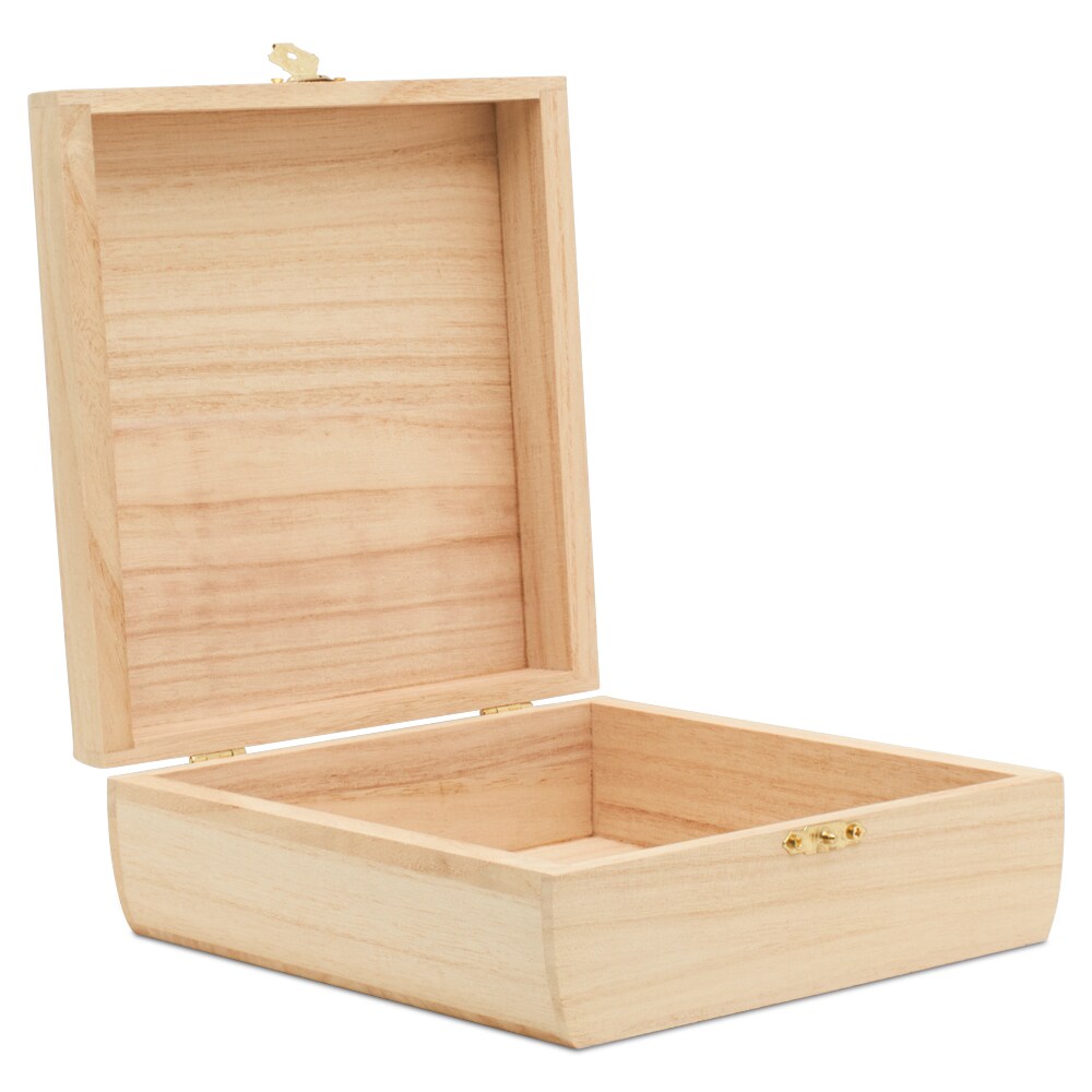 Wooden Box with Hinged Lid 7x7 Inches, for Gifts, Crafts, Jewelry | Woodpeckers