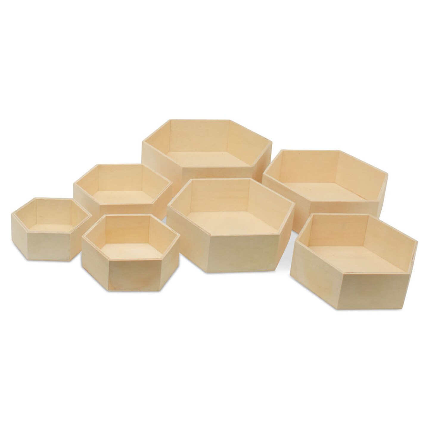 Wooden Hexagon Shelves with Backs, 7-set, for Crafts & DIY Dcor |Woodpeckers
