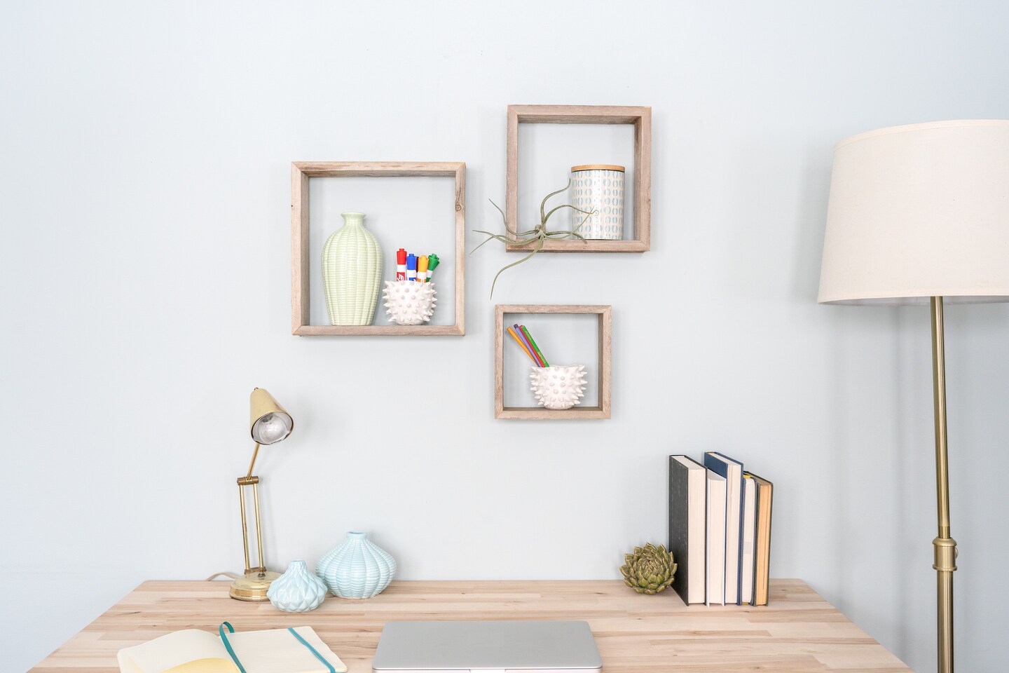 Rustic Farmhouse Reclaimed Wooden Open Square Wall Shelves (Set of 3)