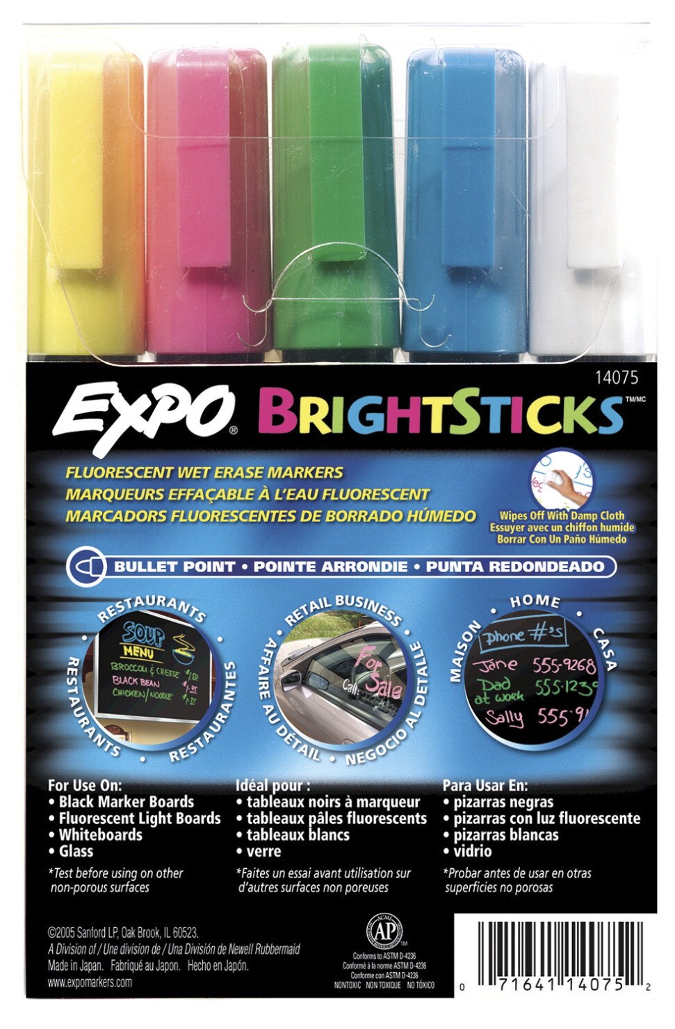 Expo Bright Sticks Wet Erase Marker, Assorted Fluorescent Color, Pack