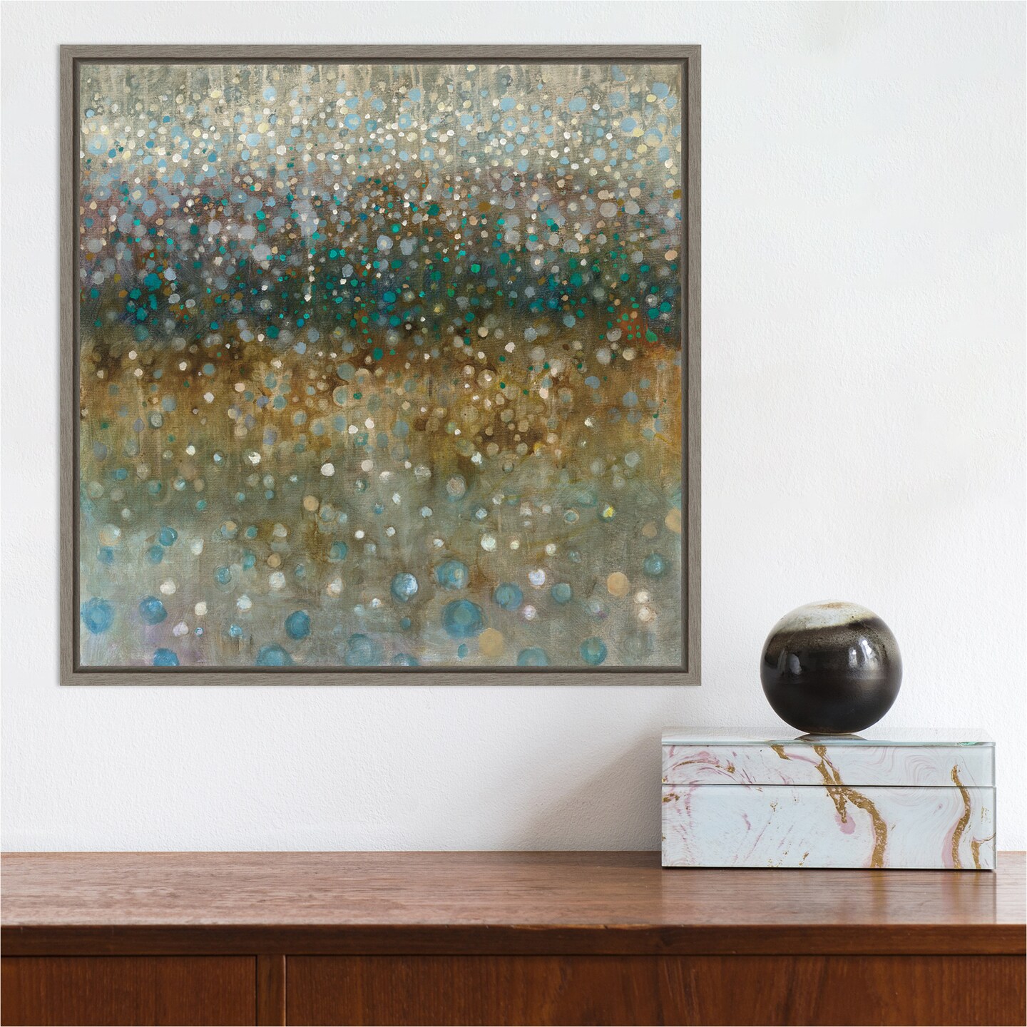 Abstract Rain by Danhui Nai 16-in. W x 16-in. H. Canvas Wall Art Print Framed in Grey