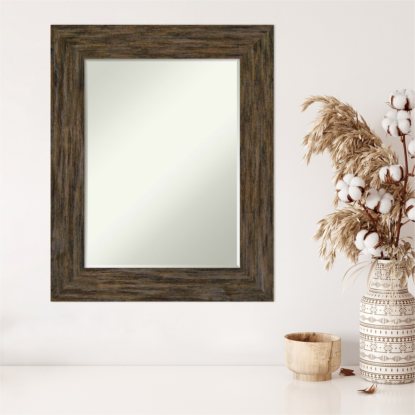 Petite Bevel Wood Wall Mirror, Fencepost Frame