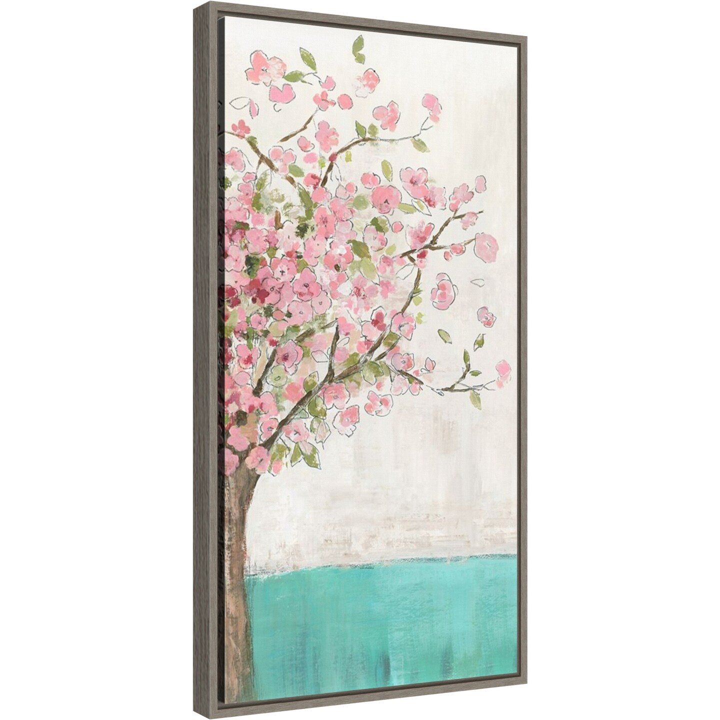 Spring Wakening (Cherry Blossom Tree) by Allison Pearce 14-in. W x 27-in. H. Canvas Wall Art Print Framed in Grey
