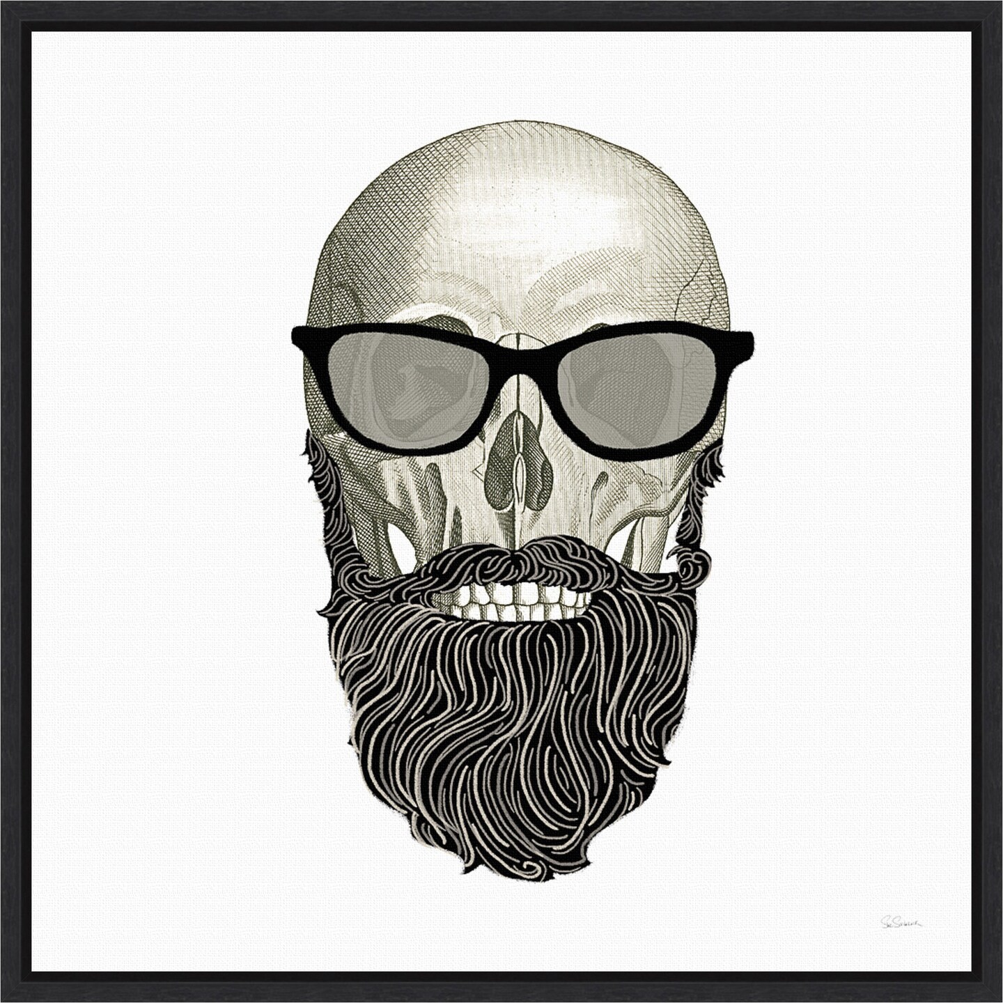 Hipster Skull I by Sue Schlabach 16-in. W x 16-in. H. Canvas Wall Art Print Framed in Black