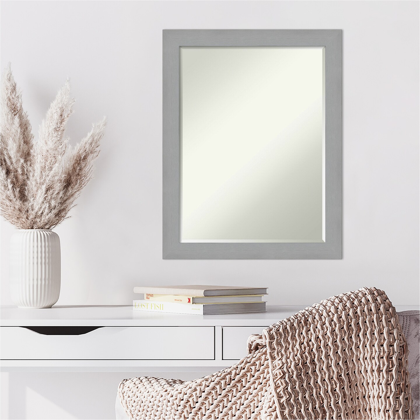 Petite Bevel Wall Mirror, Brushed Nickel Frame