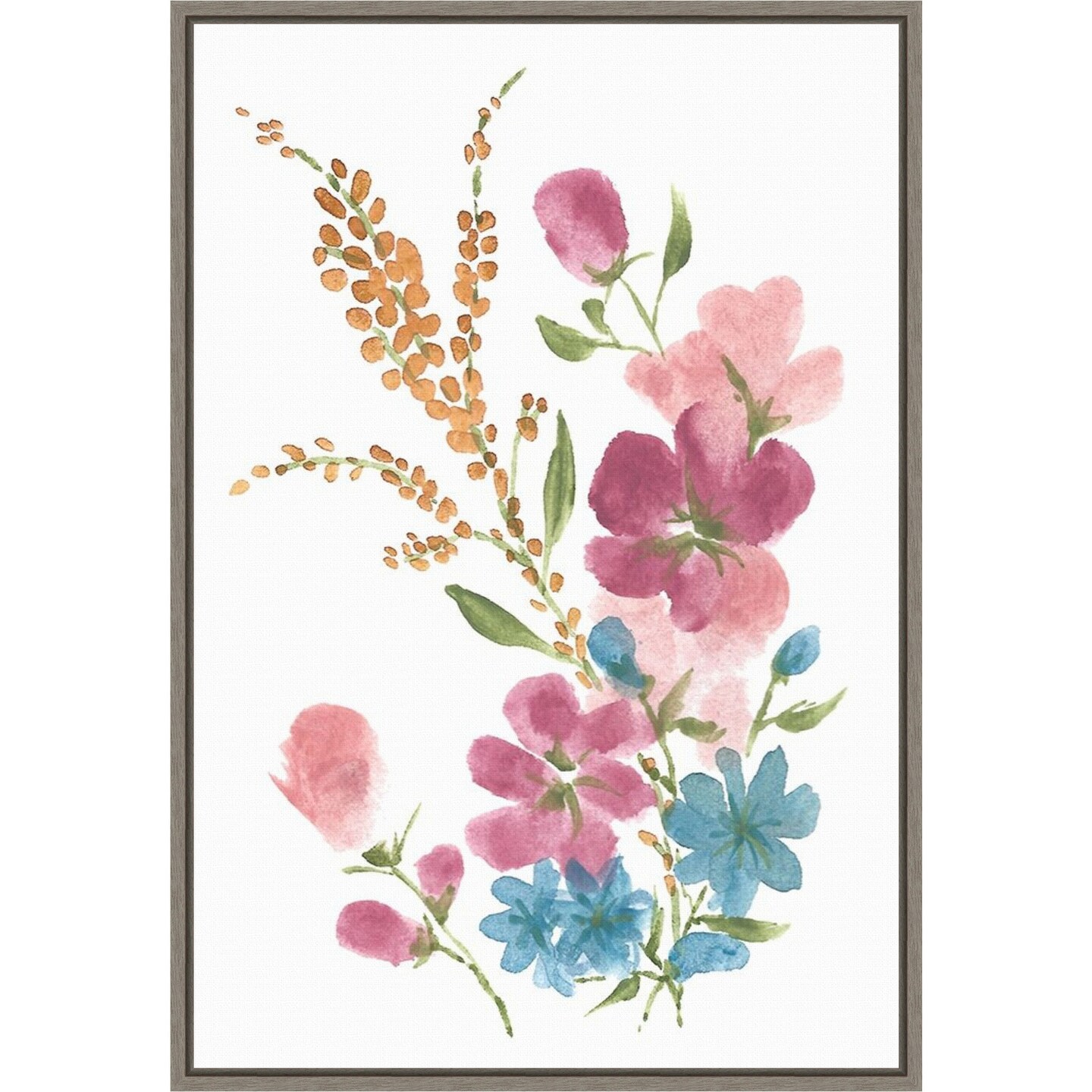 Boho Flower Bouquet I by Yvette St. Amant 16-in. W x 23-in. H. Canvas Wall Art Print Framed in Grey