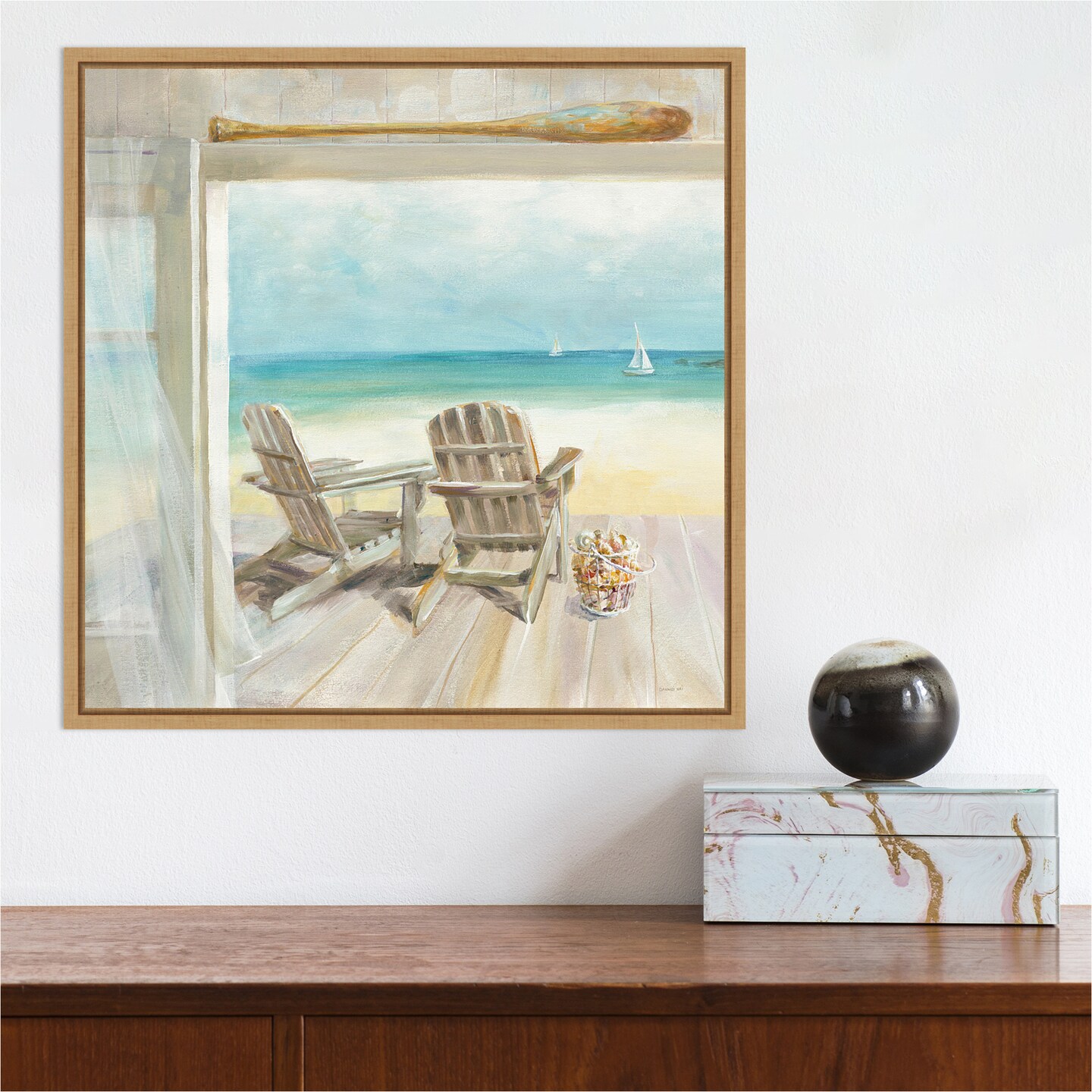Seaside Morning Crop by Danhui Nai 16-in. W x 16-in. H. Canvas Wall Art Print Framed in Natural