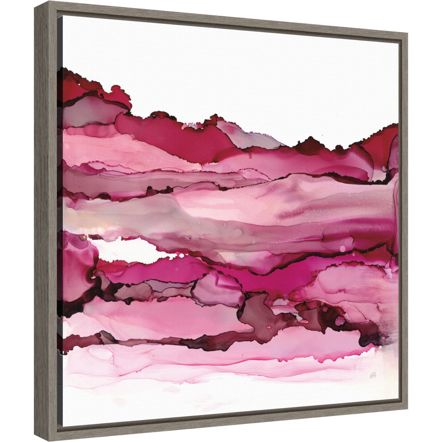 Pink Mountain Landscape II by Chris Paschke 16-in. W x 16-in. H. Canvas Wall Art Print Framed in Grey