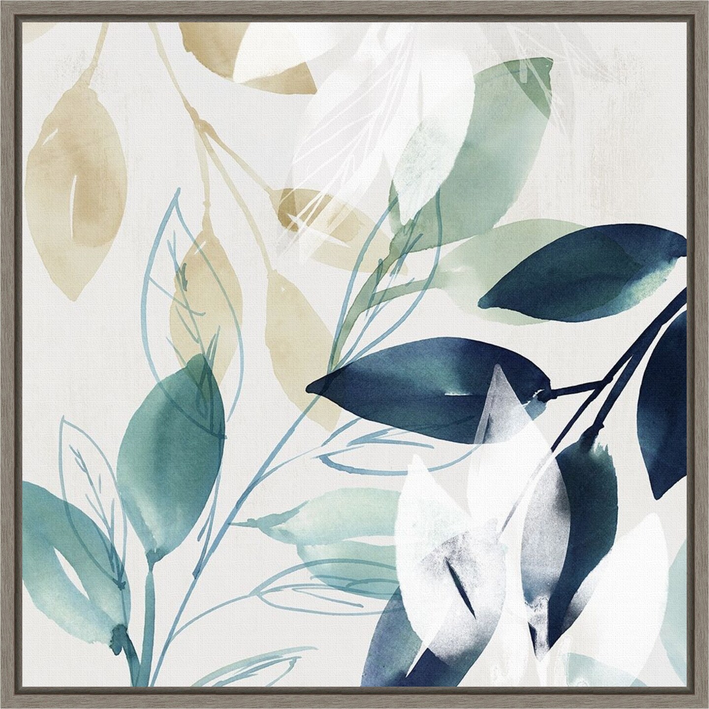 Green Sleeves II (Leaves) by Isabelle Z 16-in. W x 16-in. H. Canvas Wall Art Print Framed in Grey