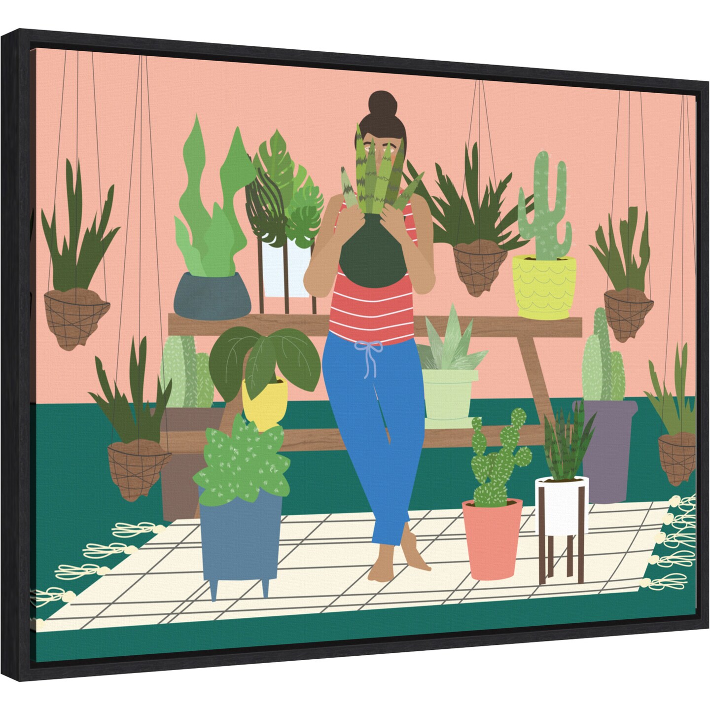 Plant Lady by Queenbe Monyei 24-in. W x 18-in. H. Canvas Wall Art Print Framed in Black