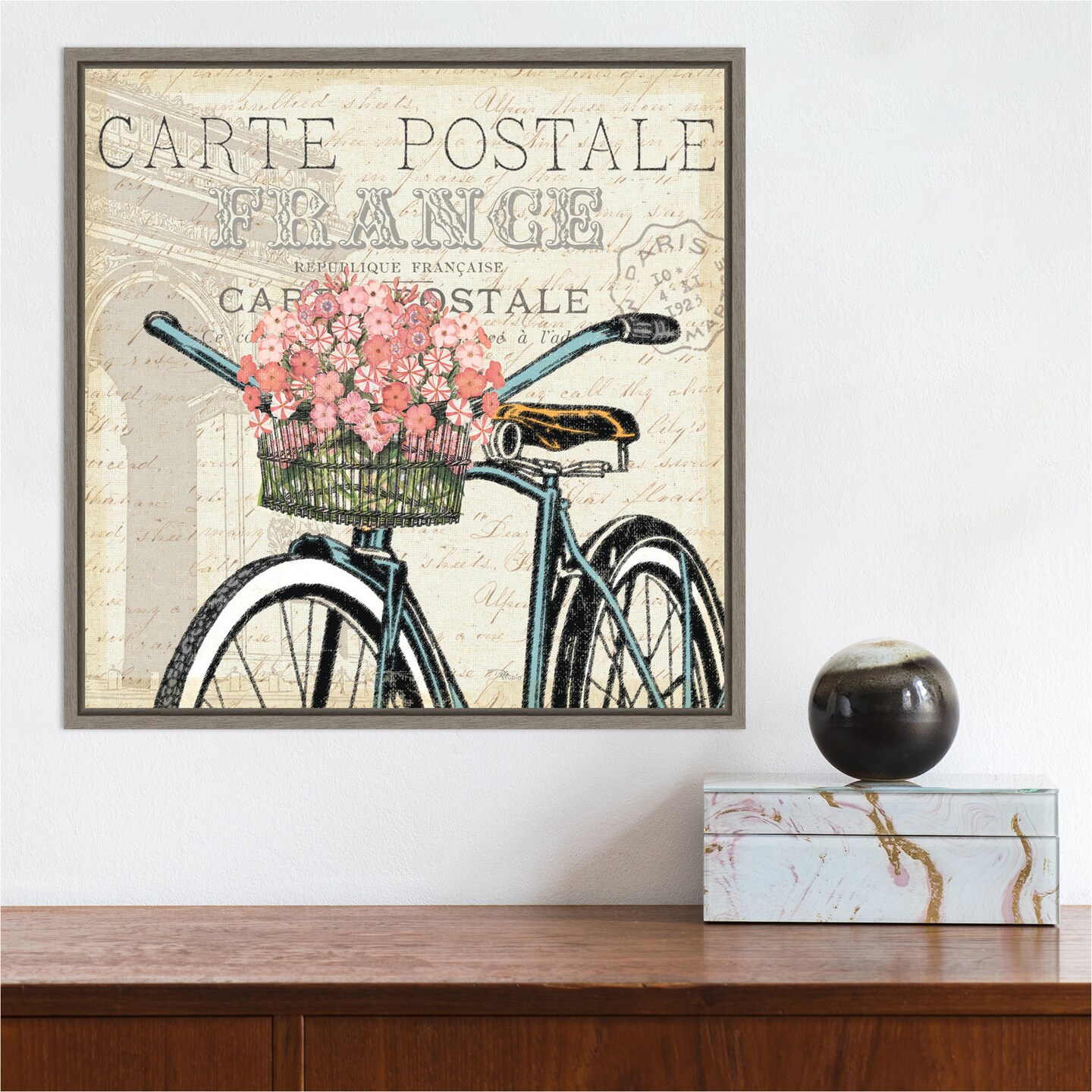 Paris Ride II (bicycle) by Pela Studio 16-in. W x 16-in. H. Canvas Wall Art Print Framed in Grey