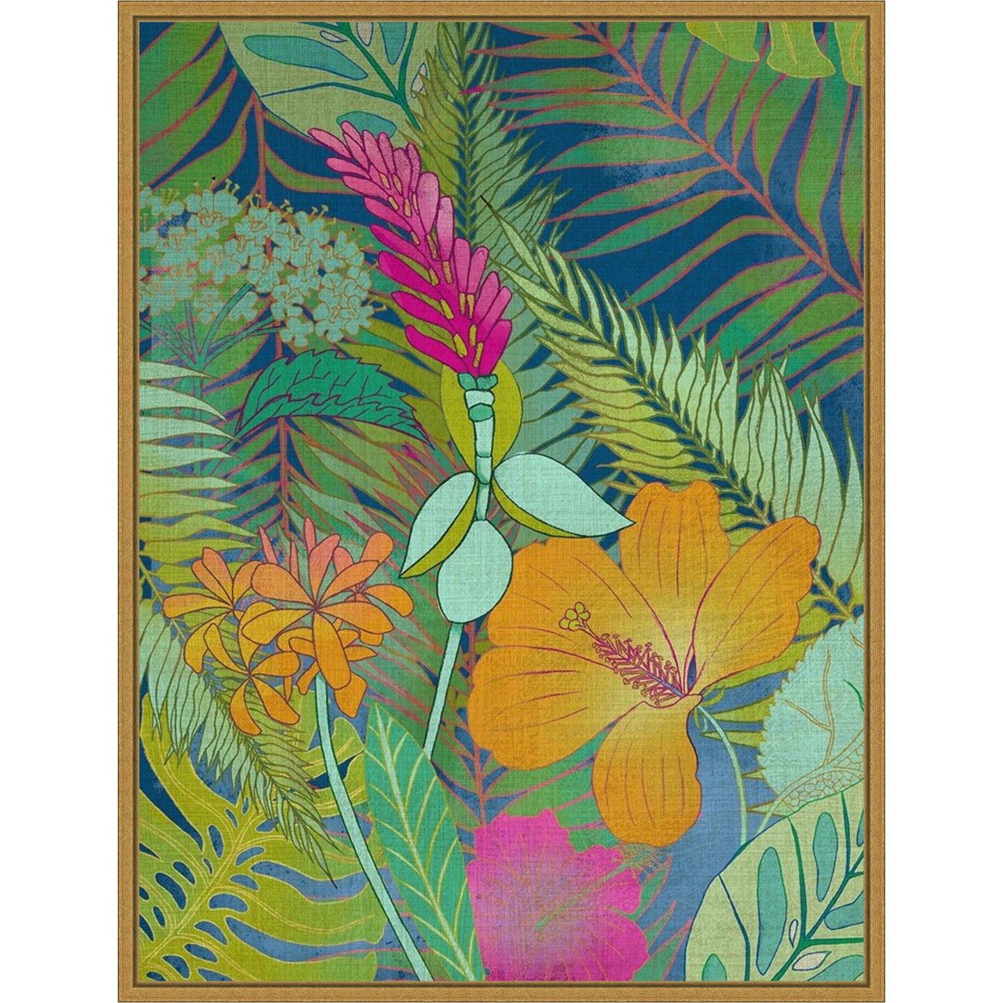 Tropical Tapestry II (Hibiscus) by Chariklia Zarris 18-in. W x 24-in. H. Canvas Wall Art Print Framed in Gold