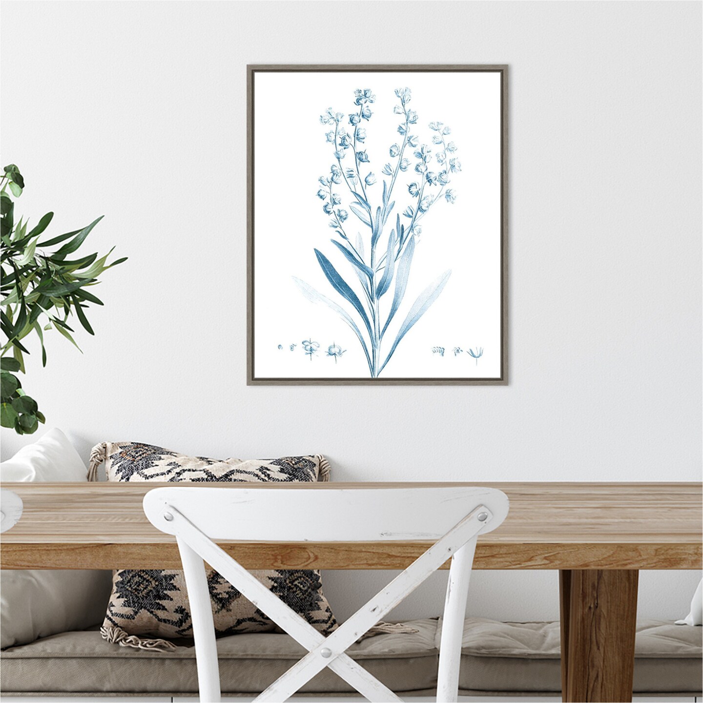 Antique Botanical in Blue I by Vision Studio 16-in. W x 20-in. H. Canvas Wall Art Print Framed in Grey
