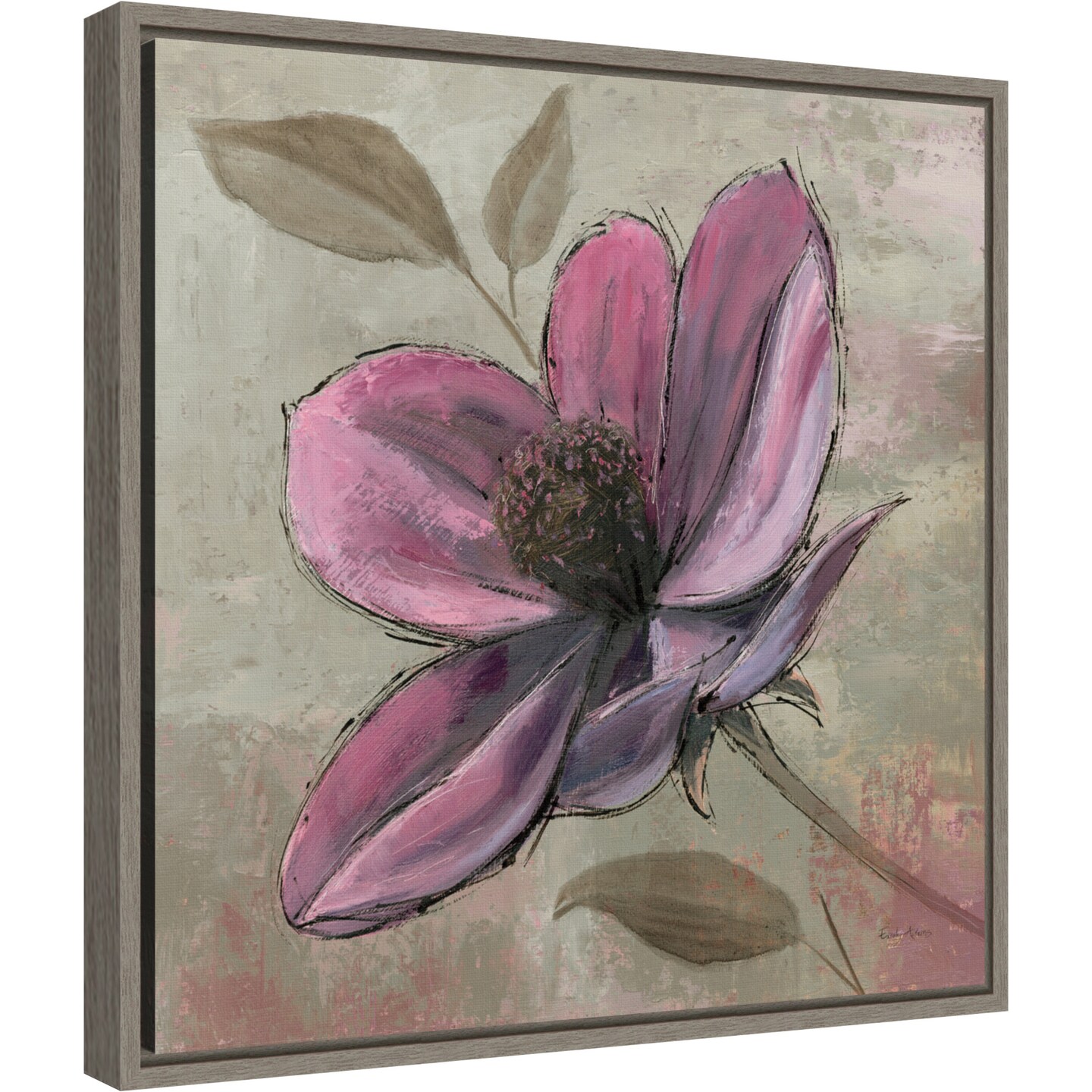 Plum Floral III by Emily Adams 16-in. W x 16-in. H. Canvas Wall Art Print Framed in Grey